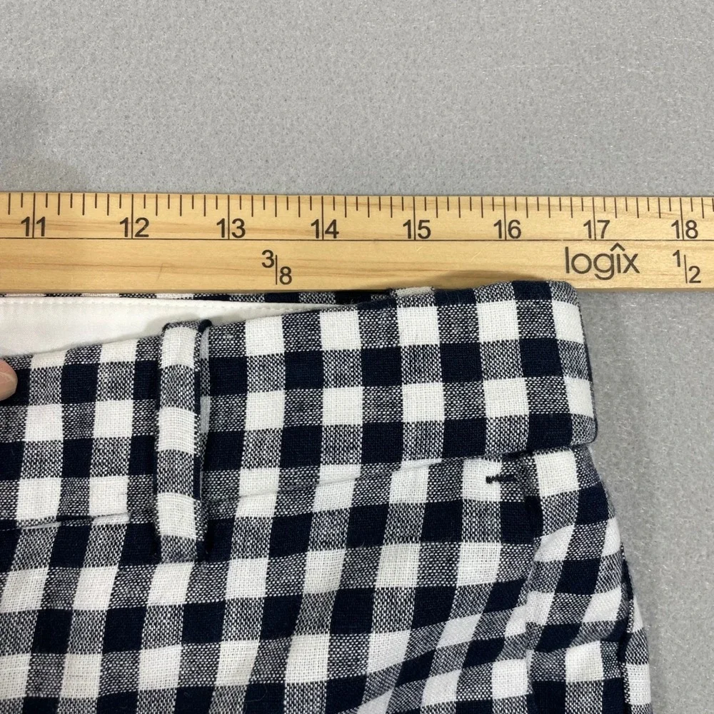 NWT J. Crew Gingham Linen Cotton Holland Pants‎ AW376 Blue White Size 10